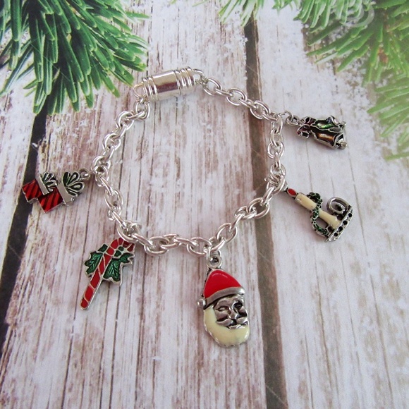 Christmas charm bracelet magnetic closure 7 1/2" - Picture 1 of 8